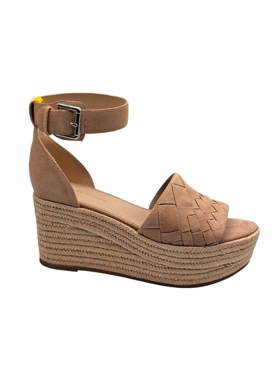Marc Fisher Shoes - Marc Fisher Woven Ankle-Strap Wedge Sandal in Light Natural Suede Size 9.5